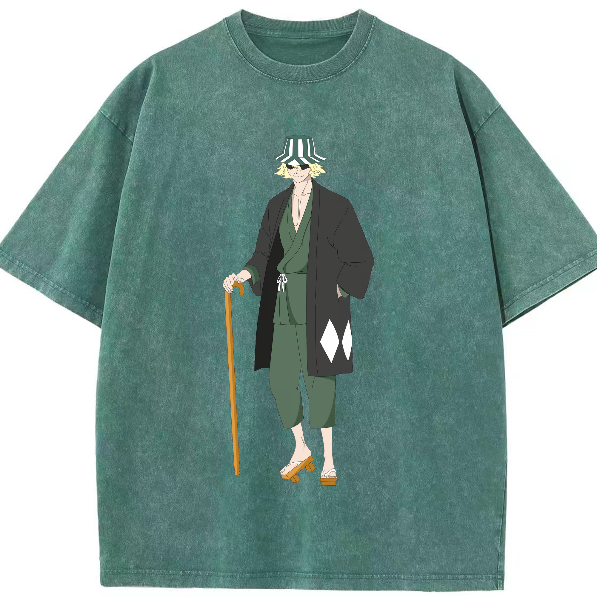 （画像用） "ブリーチ 浦原 喜助（うらはら きすけ） BLEACH Urahara Kisuke " 綿100% ヴィンテージ風 半袖Tシャツ（フロントプリント）